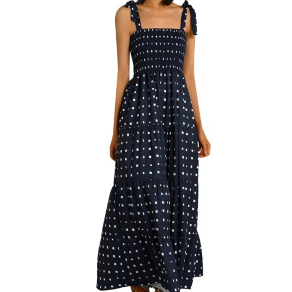 The cutest smocked top, tie-shoulder maxi dress ever! New, no tag